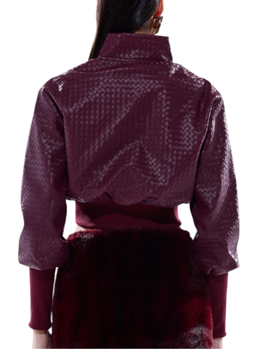 🔥🔥AKIRA VENETTA FAUX LEATHER QUARTER ZIP SWEATSHIRT BURGUNDY SIZE S - Picture 5 of 6